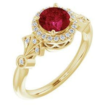 Load image into Gallery viewer, Chatham® Created Ruby & 1/6 CTW Diamond Ring