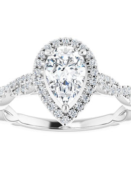 8x5 mm Pear Forever One™ Moissanite & 1/4 CTW Diamond Engagement Ring