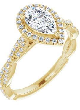 8x5 mm Pear Forever One™ Moissanite & 1/4 CTW Diamond Engagement Ring