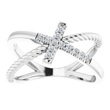 Load image into Gallery viewer, 1/10 CTW Diamond Cross Rope Ring