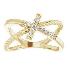 Load image into Gallery viewer, 1/10 CTW Diamond Cross Rope Ring