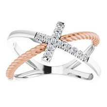 Load image into Gallery viewer, 1/10 CTW Diamond Cross Rope Ring