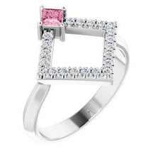 Load image into Gallery viewer, Chatham® Created Alexandrite & 1/5 CTW Diamond Geometric Ring