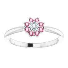 Load image into Gallery viewer, Pink Tourmaline & .06 CT Diamond Flower Ring