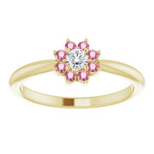 Load image into Gallery viewer, Pink Tourmaline & .06 CT Diamond Flower Ring