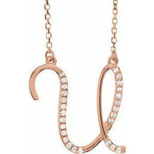 Load image into Gallery viewer, 1/10 CTW Diamond Initial A 16" Necklace