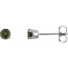 Load image into Gallery viewer, 14K White 3 mm Natural Green Tourmaline Stud Earrings with Friction Post