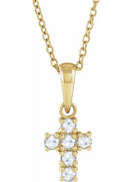 14K White Gold 1/8 CTW Rose-Cut Natural Diamond Cross Pendant