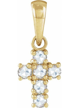 14K White Gold 1/8 CTW Rose-Cut Natural Diamond Cross Pendant