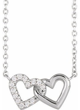 Platinum .05 CTW Natural Diamond Petite Double Interlocking Heart 16-18