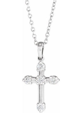 14K White Gold .07 CTW Natural Diamond Cross Pendant