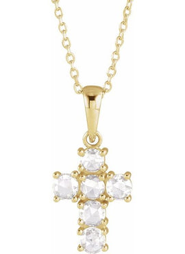 14K White Gold 1/8 CTW Rose-Cut Natural Diamond Cross Pendant