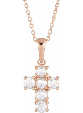 14K White Gold 1/8 CTW Rose-Cut Natural Diamond Cross Pendant