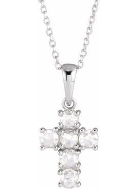 14K White Gold 1/8 CTW Rose-Cut Natural Diamond Cross Pendant
