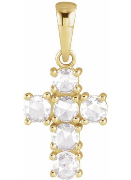 14K White Gold 1/8 CTW Rose-Cut Natural Diamond Cross Pendant