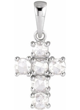 14K White Gold 1/8 CTW Rose-Cut Natural Diamond Cross Pendant