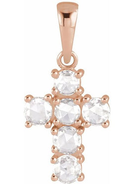 14K White Gold 1/8 CTW Rose-Cut Natural Diamond Cross Pendant