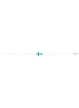 Sterling Silver Natural Turquoise Sideways Cross 6 1/2-7 1/2