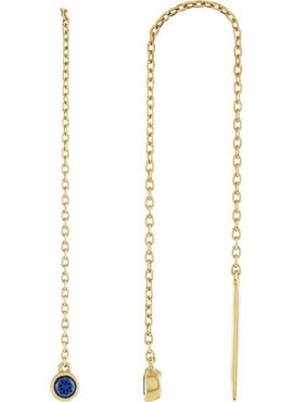 14K Yellow Gold Natural Blue Sapphire Chain Earrings