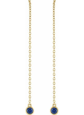 14K Yellow Gold Natural Blue Sapphire Chain Earrings