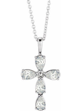 14K White Gold 1 CTW Natural Diamond Cross 16-18