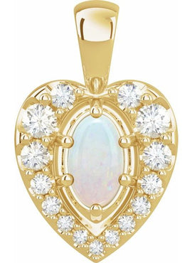 Sterling Silver Natural White Opal & 1/8 CTW Natural Diamond Pendant