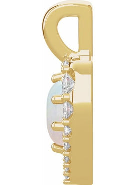 Sterling Silver Natural White Opal & 1/8 CTW Natural Diamond Pendant