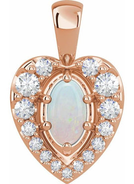 Sterling Silver Natural White Opal & 1/8 CTW Natural Diamond Pendant
