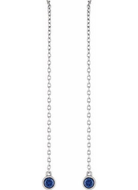 14K Yellow Gold Natural Blue Sapphire Chain Earrings