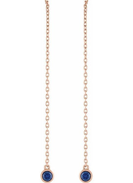 14K Yellow Gold Natural Blue Sapphire Chain Earrings