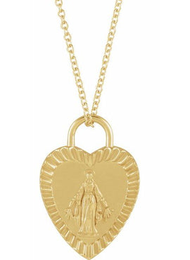 Platinum 20x13.9 mm Miraculous Mary Heart Pendant