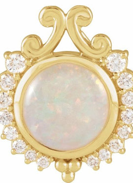 14K White Gold Natural White Opal & 1/6 CTW Natural Diamond Pendant