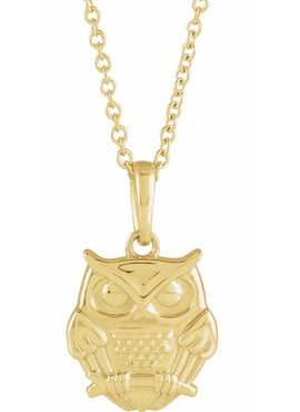14K Yellow Gold Owl 16-18