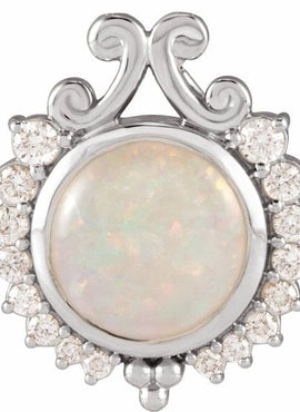 14K White Gold Natural White Opal & 1/6 CTW Natural Diamond Pendant