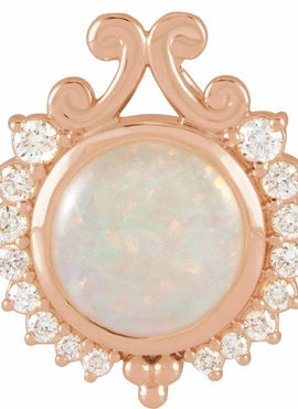 14K White Gold Natural White Opal & 1/6 CTW Natural Diamond Pendant