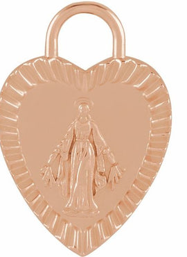 Platinum 20x13.9 mm Miraculous Mary Heart Pendant
