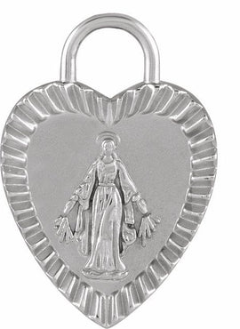 Platinum 20x13.9 mm Miraculous Mary Heart Pendant