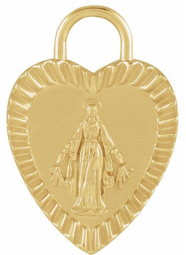 Platinum 20x13.9 mm Miraculous Mary Heart Pendant