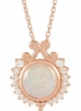 14K White Gold Natural White Opal & 1/6 CTW Natural Diamond Pendant