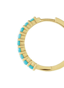 14K White Gold Natural Turquoise Cabochon Hinged 12.2 mm Hoop Earrings