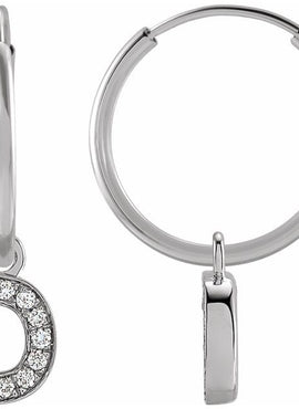 14K Yellow Gold .05 CTW Natural Diamond Single Initial D Hoop Earring