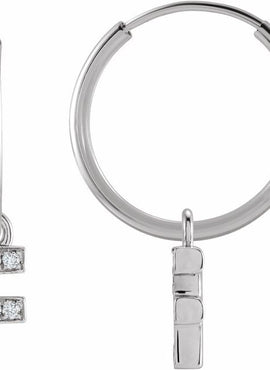 14K Yellow Gold .05 CTW Natural Diamond Single Initial D Hoop Earring