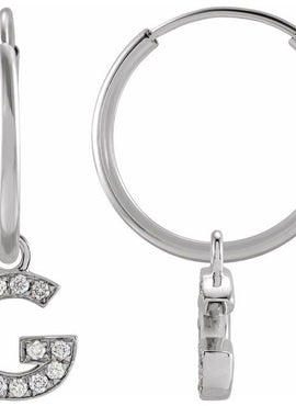 14K Yellow Gold .05 CTW Natural Diamond Single Initial D Hoop Earring