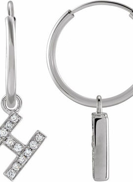 14K Yellow Gold .05 CTW Natural Diamond Single Initial D Hoop Earring