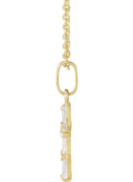 14K Yellow Gold Imitation White Cubic Zirconia Cross Youth 15