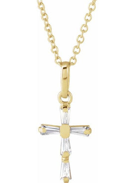 14K Yellow Gold Imitation White Cubic Zirconia Cross Youth 15