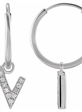 14K Yellow Gold .05 CTW Natural Diamond Single Initial D Hoop Earring