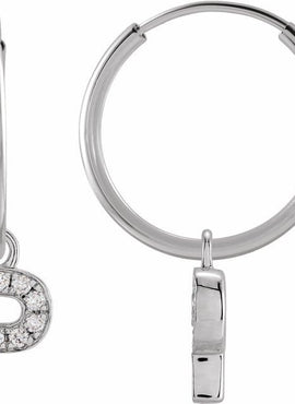 14K Yellow Gold .05 CTW Natural Diamond Single Initial D Hoop Earring