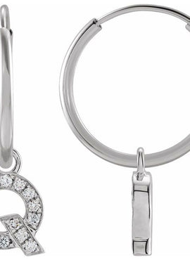14K Yellow Gold .05 CTW Natural Diamond Single Initial D Hoop Earring