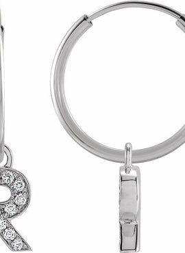 14K Yellow Gold .05 CTW Natural Diamond Single Initial D Hoop Earring